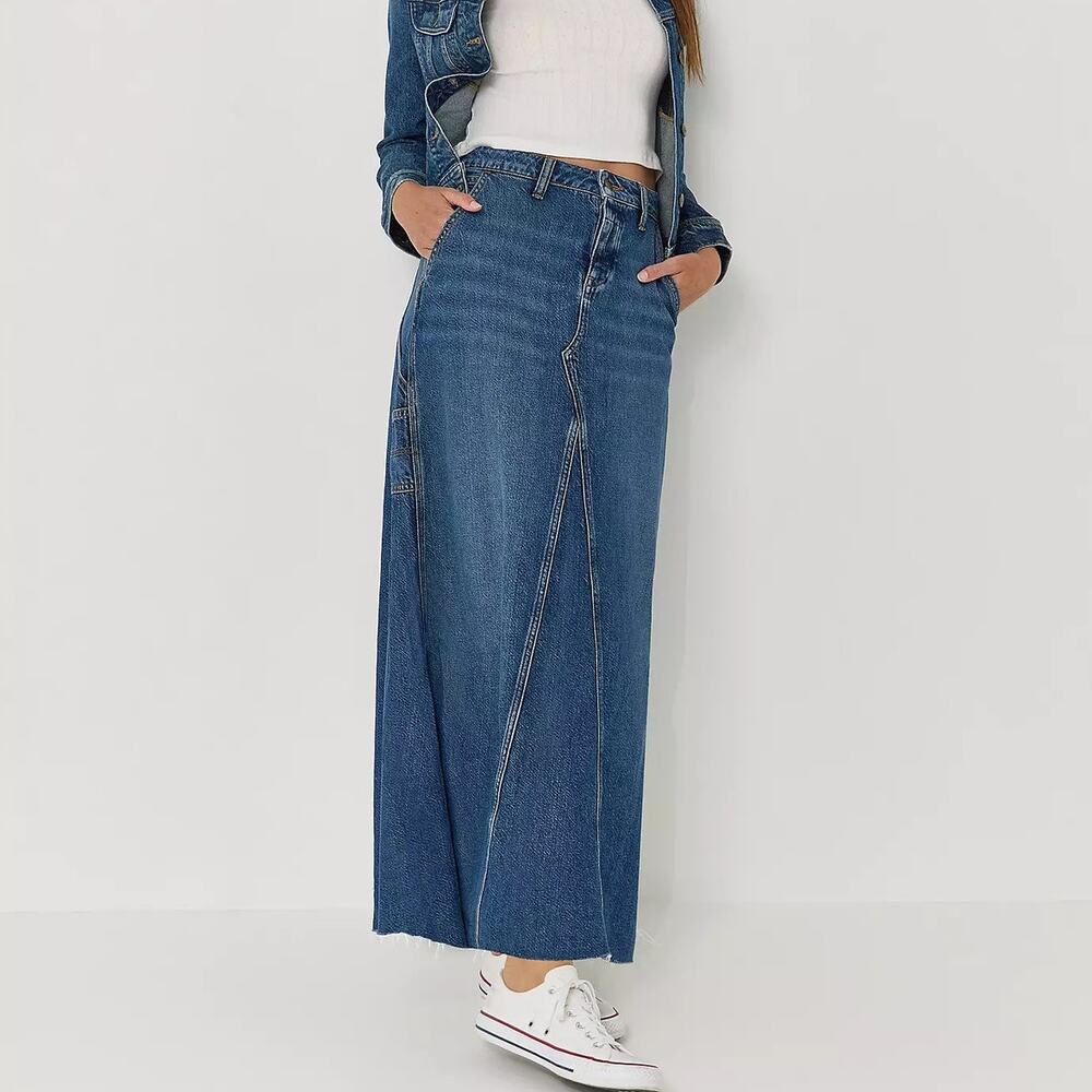 NWT Lee 33 Women's Carpenter Maxi Skirt Denim Cobalt Gleam Jean Medium Blue